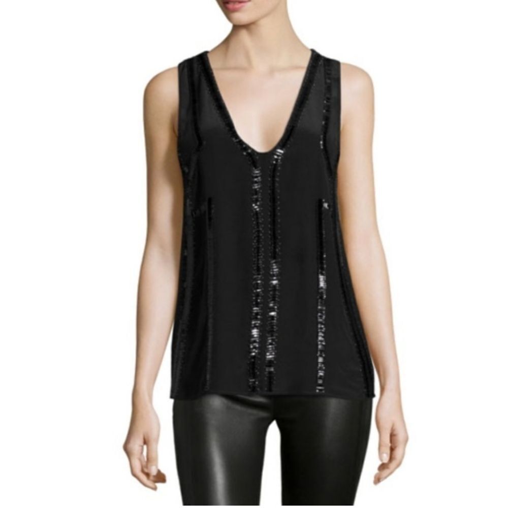 Ramy Brook Black Sequin V-Neck Sleeveless Blouse